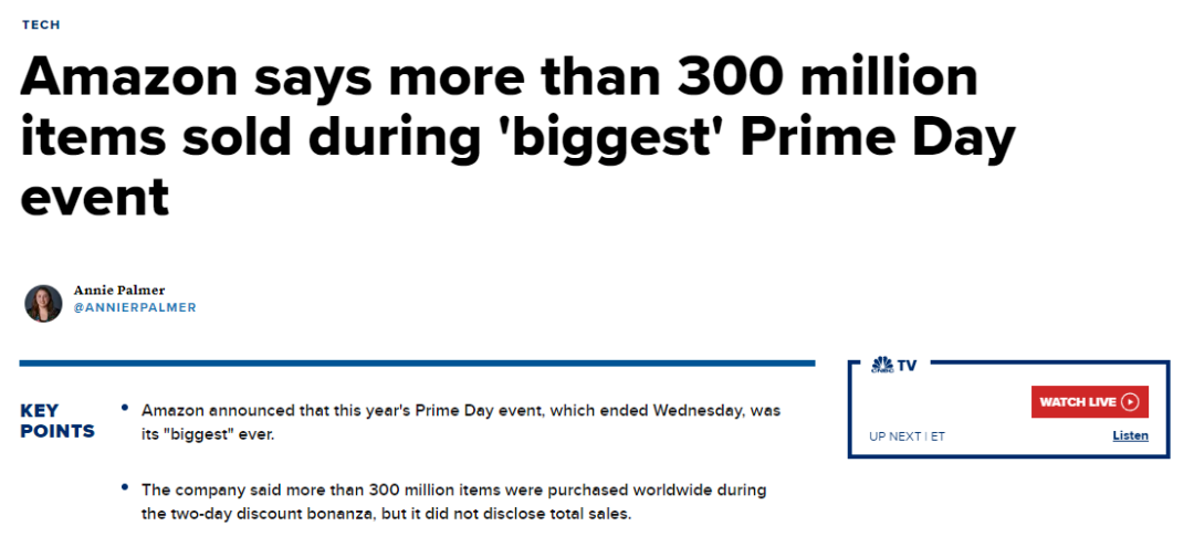 48小时狂卖3亿件！亚马逊披露Primeday数据，这些产品卖爆了！