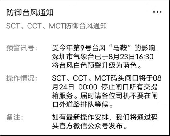 注意！台风“马鞍”预计登陆广东，码头暂停闸口交提柜服务