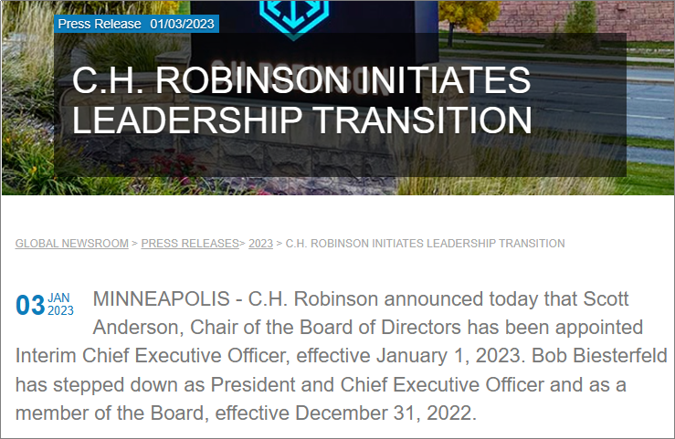 重磅！C.H.Robinson首席执行官被解除职务，正寻找新CEO